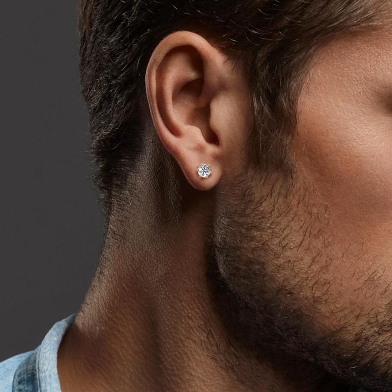 Orecchini a bottone Oro bianco 750/18 carati Moissanite 2 pietra Ø5 mm