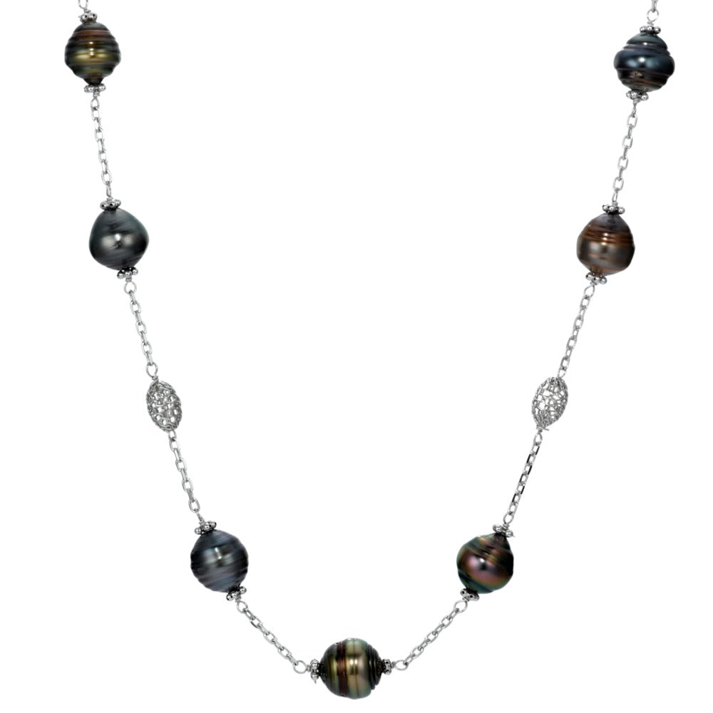 Collier Silber rhodiniert Tahitiperlen grau 10-11 mm 68 cm