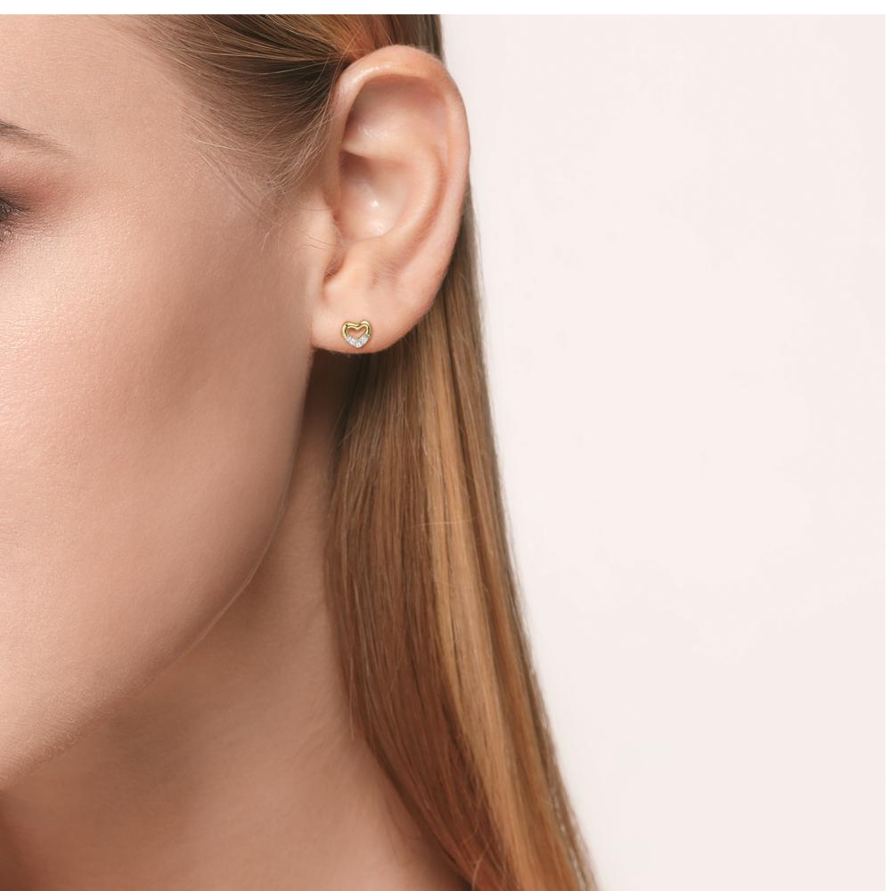 Orecchini a bottone Oro giallo 375/9K Zirconia 6 pietra Cuore Ø5 mm