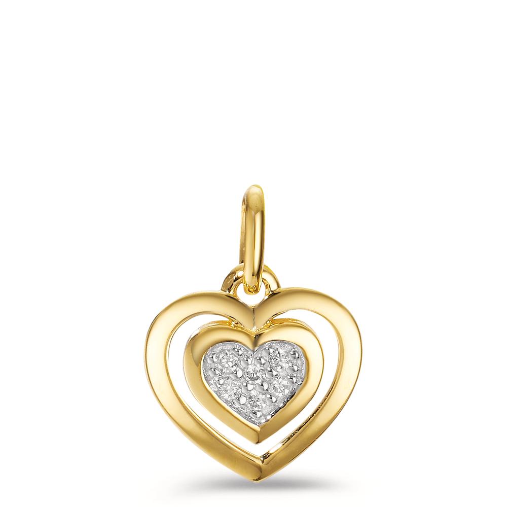 Pendentif Or jaune 18K Diamant 0.03 ct, 6 Pierres, w-si Coeur Ø10 mm