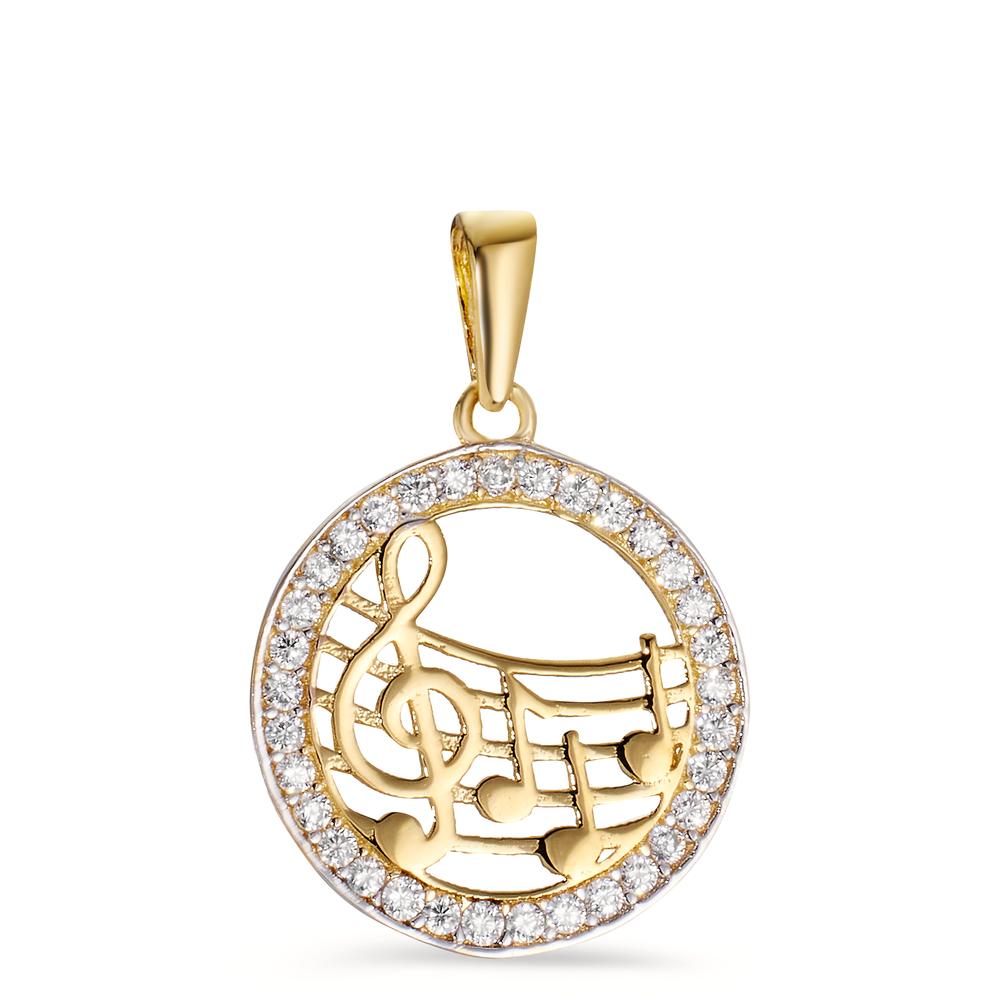 Pendentif Or jaune 14K Zircone Clef musicale Ø14 mm