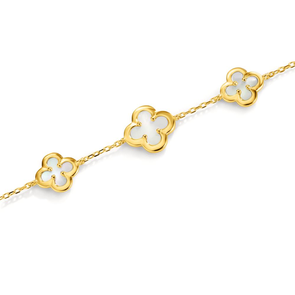Bracciale argento zirconi placcato oro giallo madreperla fiore regolabile