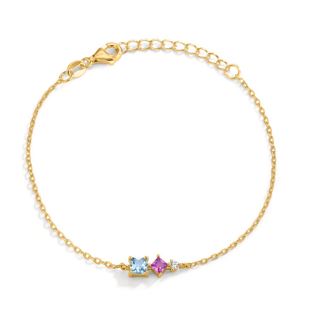 Bracelet argent zircone 3 pierres plaqué or jaune réglable