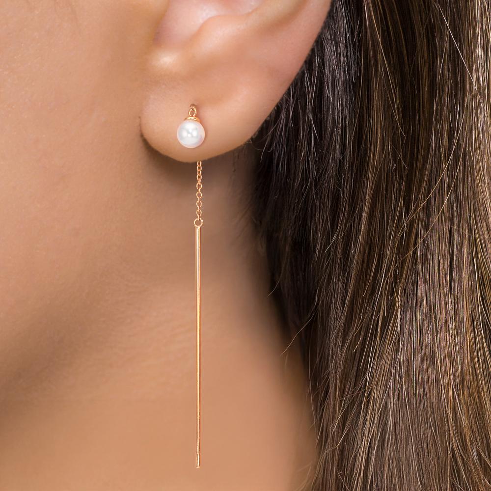 Orecchini a strappo Oro rosso 750/18 carati Perle Akoya, 2 Perla 6-6.5 mm