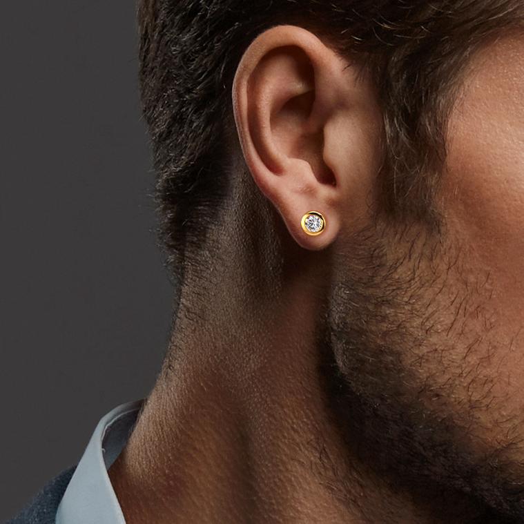 Orecchini a bottone Oro giallo 375/9K Zirconia 2 pietra Ø5 mm