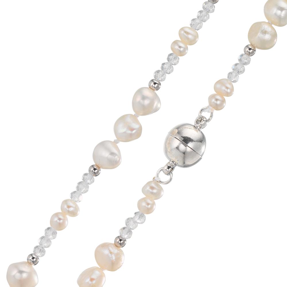 Collana Acciaio inossidabile Cristallo bianco Perla coltivata d'acqua dolce 90 cm