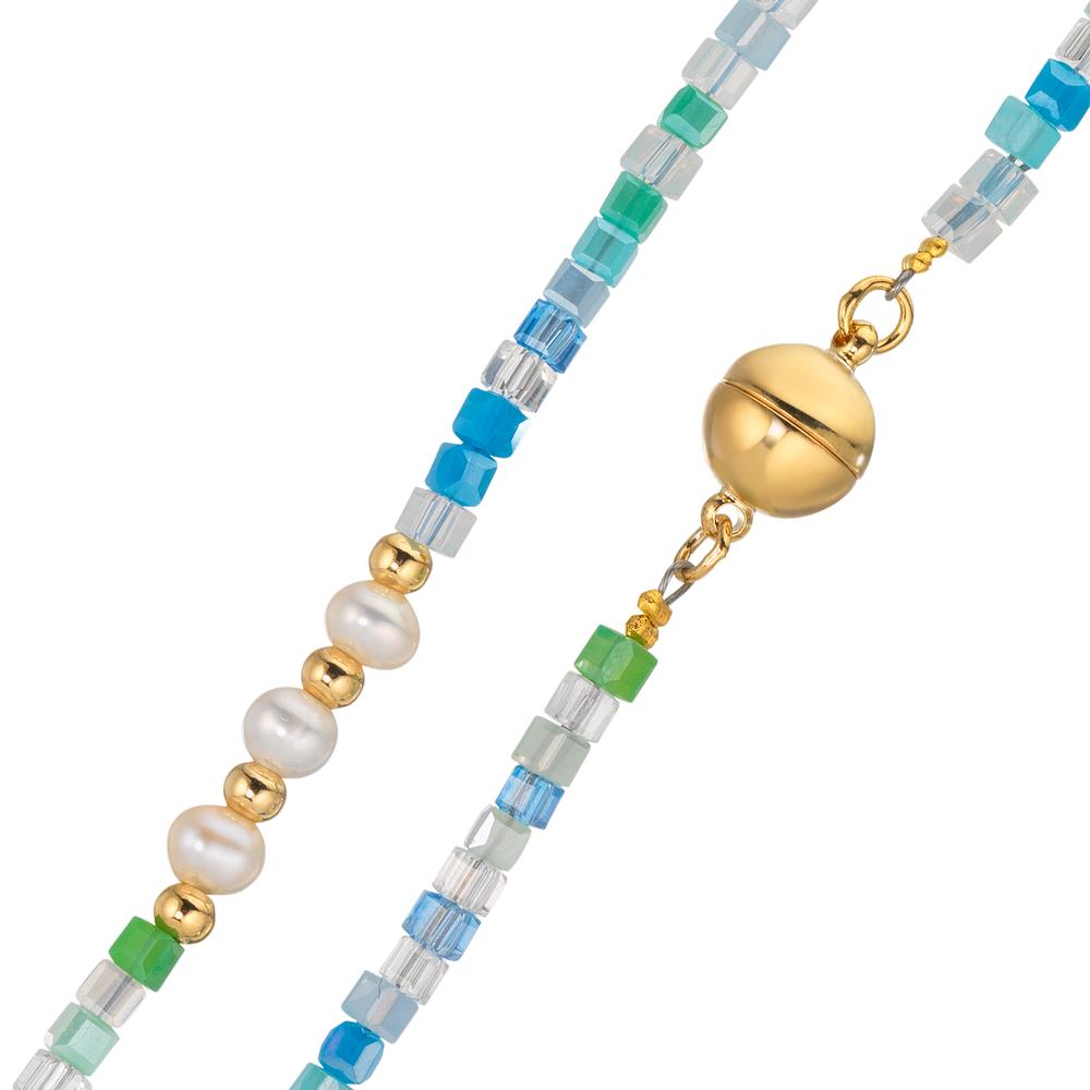 Collana Acciaio inossidabile Cristallo giallo rivestimento IP Perla coltivata d'acqua dolce, 5 Perla, 4.5 mm 43 cm