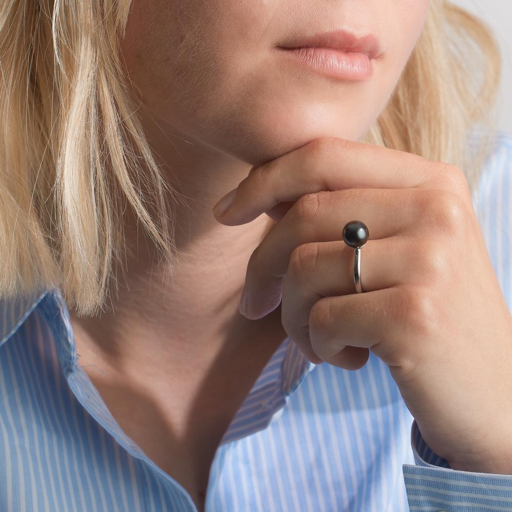 Fingerring Silber rhodiniert Tahitiperlen 8-9 mm