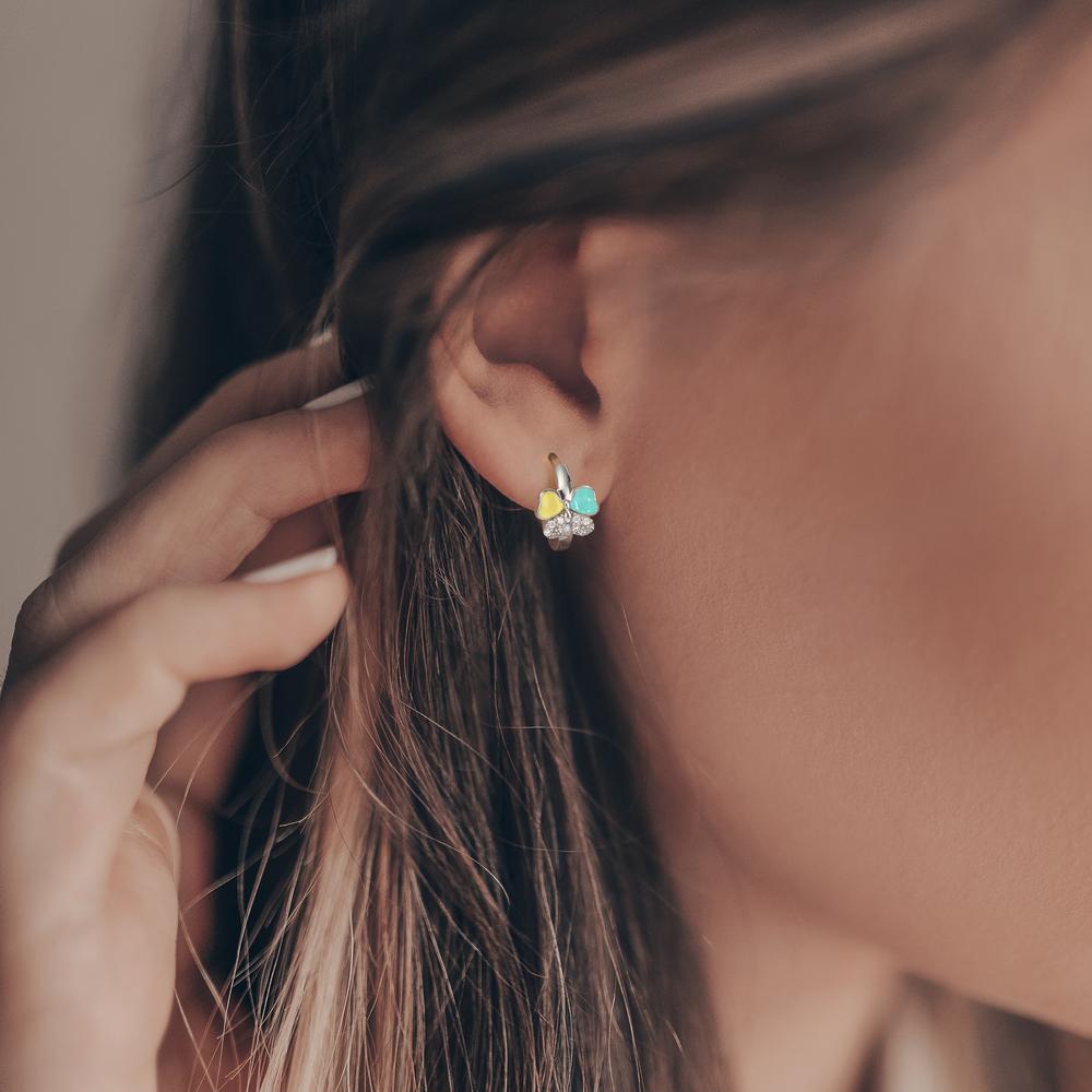 Orecchini circolari Argento Zirconia 20 pietra rodiato Farfalla