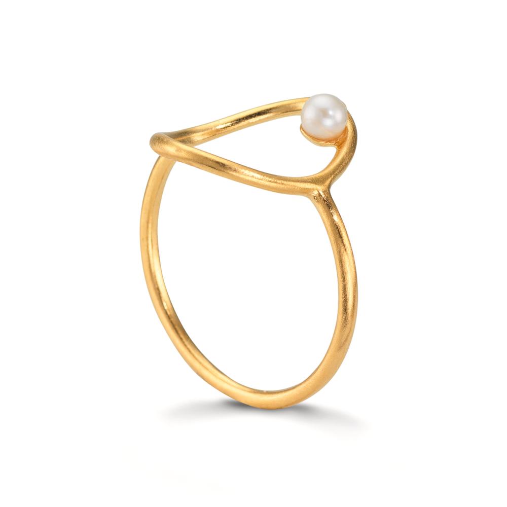 Anello Argento giallo dorato Perla coltivata d'acqua dolce bianco, 3 mm Ø14 mm