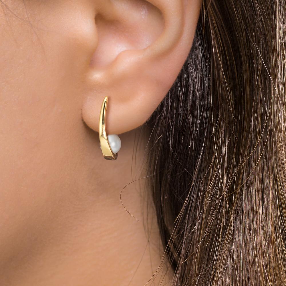 Orecchini circolari Oro giallo 750/18 carati Perla coltivata d'acqua dolce, 2 Perla 6-6.5 mm