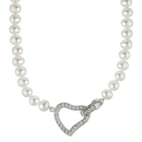 Collier  Perlenkette und Zirkonias, 45 cm