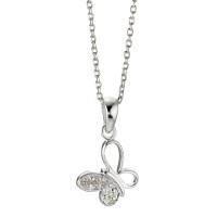 Halskette mit Anhänger Silber Zirkonia weiss, 4 Steine Schmetterling 36-38 cm verstellbar