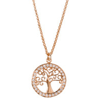 Halskette mit Anhänger Silber Zirkonia 30 Steine vergoldet Lebensbaum 42 cm