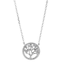 Collier Silber Zirkonia rhodiniert Lebensbaum 40-45 cm verstellbar Ø14 mm