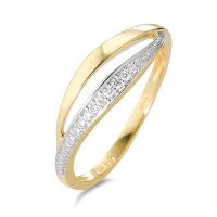 Fingerring 750/18 K Gelbgold Diamant weiss, 0.06 ct, 12 Steine, Brillantschliff, w-si