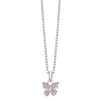 Halskette mit Anhänger Silber Zirkonia rosa, 14 Steine Schmetterling 36-38 cm verstellbar Ø9 mm