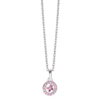 Halskette mit Anhänger Silber Zirkonia rosa lackiert Schmetterling 36-38 cm verstellbar Ø8.5 mm