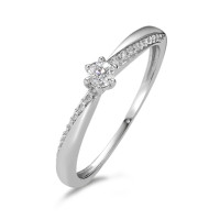 Solitär Ring 750/18 K Weissgold Diamant 0.15 ct, 21 Steine, w-si