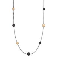 Halskette Nera aus geschwärztem Edelstahl mit Carbon und Pearls in Light Gold, 80cm
