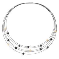 Spiralcollier Nera aus schwarzem Edelstahl mit Carbon und Pearls in Light Gold, 42cm