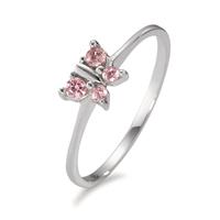 Fingerring Silber Zirkonia rosa, 4 Steine rhodiniert Schmetterling
