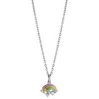 Halskette mit Anhänger Silber Zirkonia 6 Steine rhodiniert Regenbogen 36-38 cm verstellbar