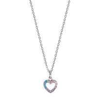 Halskette mit Anhänger Silber Zirkonia bunt rhodiniert Herz 36-38 cm verstellbar