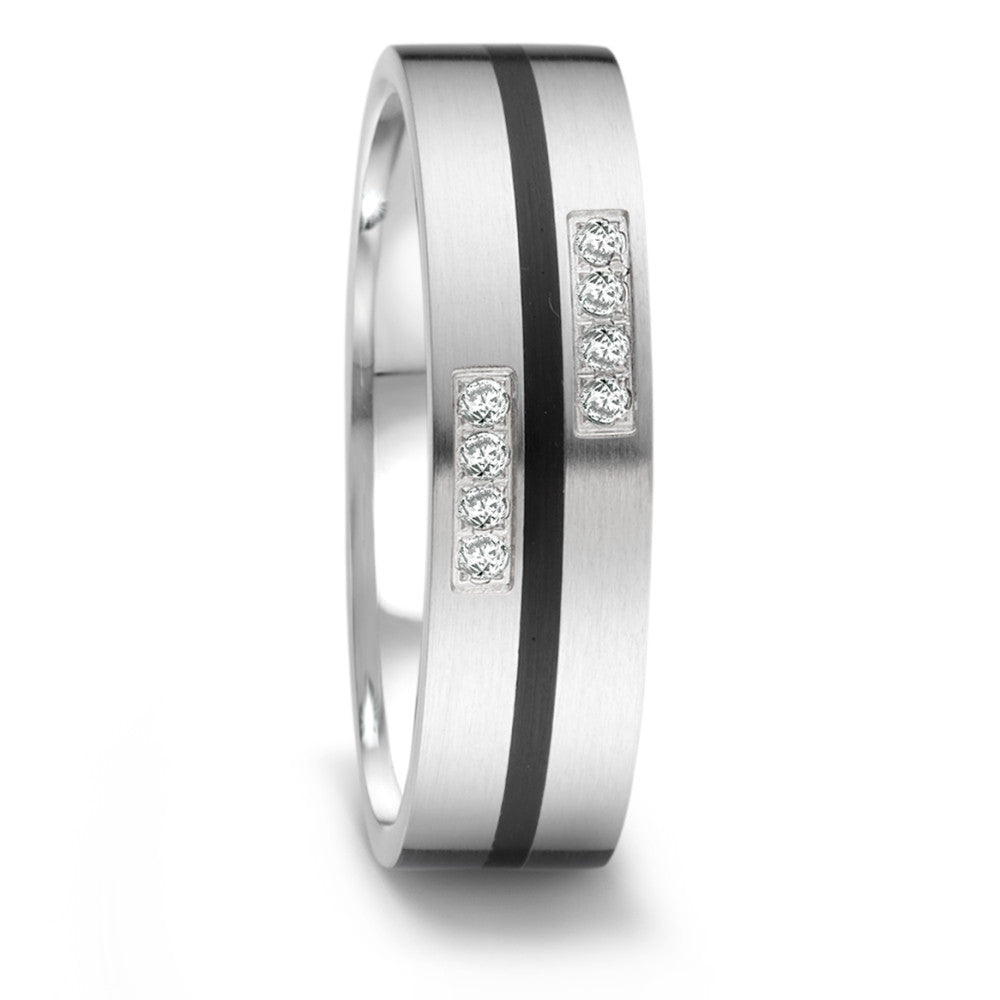 Anello del partner Acciaio inossidabile, Ceramica Diamante 0.064 ct, 8 pietra, tw-si