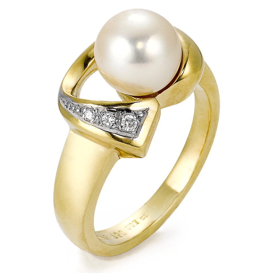 Anello Oro giallo 750/18 carati Perla coltivata d'acqua dolce bianco, 8 mm