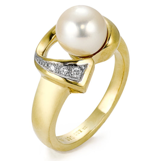 Fingerring 750/18 K Gelbgold Süsswasserzuchtperle 3 Dia., 0.03ct
