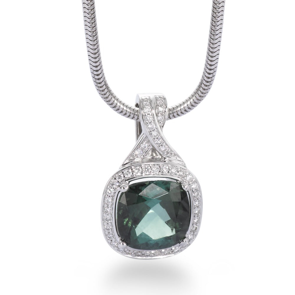 Ciondolo Oro bianco 750/18 carati Tormalina verde, 0.16 ct, 44 pietra, [Brillant], tw-vsi, Diamante 0.16 ct, 44 pietra, [Brillant], w-si