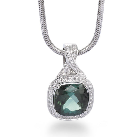 Ciondolo Oro bianco 750/18 carati Tormalina verde, 0.16 ct, 44 pietra, [Brillant], tw-vsi, Diamante 0.16 ct, 44 pietra, [Brillant], w-si