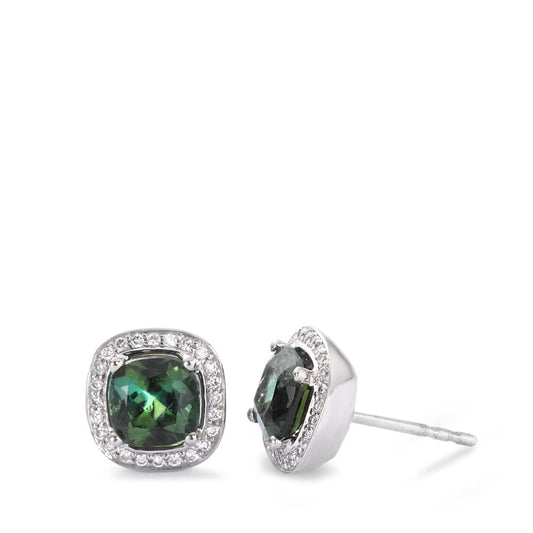 Clous d'oreilles Or blanc 18K Tourmaline vert, 0.15 ct, 48 Pierres, brillant, tw-vsi, Diamant 0.15 ct, 48 Pierres, brillant, w-si