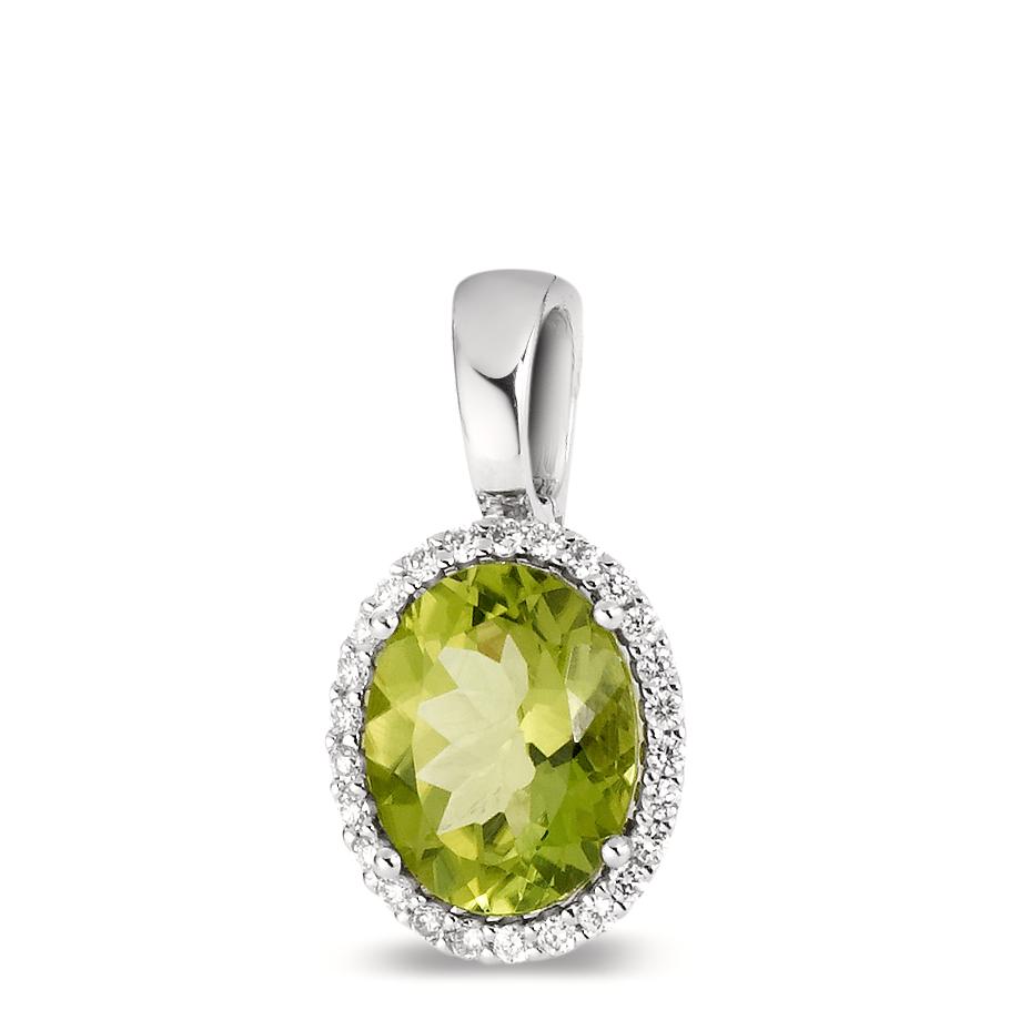 Ciondolo Oro bianco 750/18 carati Peridoto verde, [oval], Diamante bianco, 0.15 ct, 26 pietra, tw-vsi