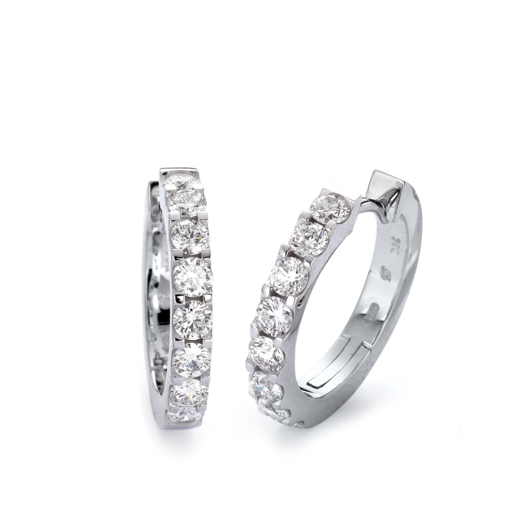 Orecchini circolari Oro bianco 750/18 carati Diamante bianco, 1 ct, 16 pietra, [Brillant], w-si