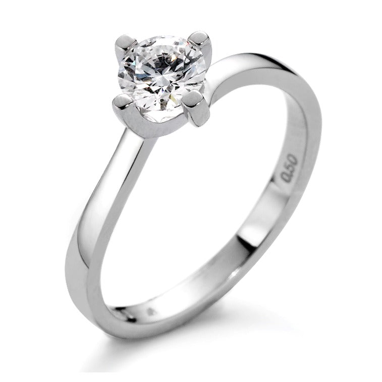 Bague solitaire Or blanc 18K Diamant blanc, 0.10 ct, brillant, w-si