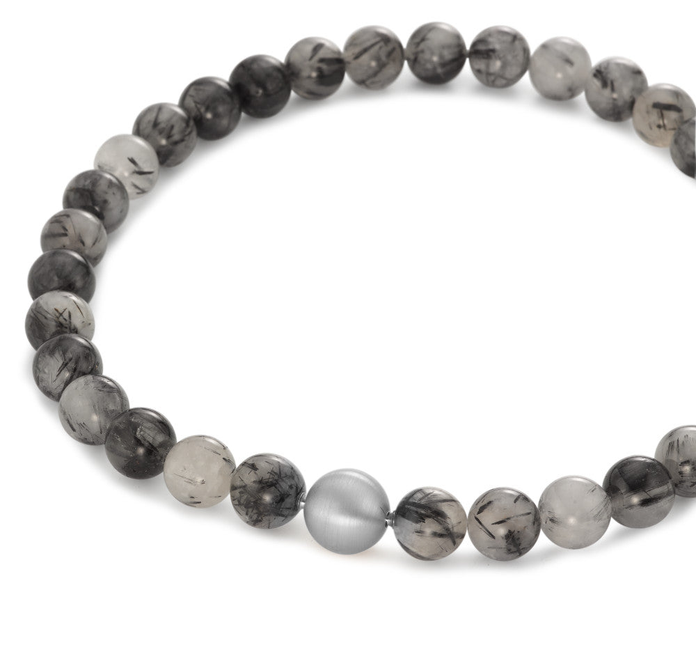 Collier Edelstahl Bergkristall mehrfarbig, 14 mm, Onyx 16 mm 45 cm Ø14 mm