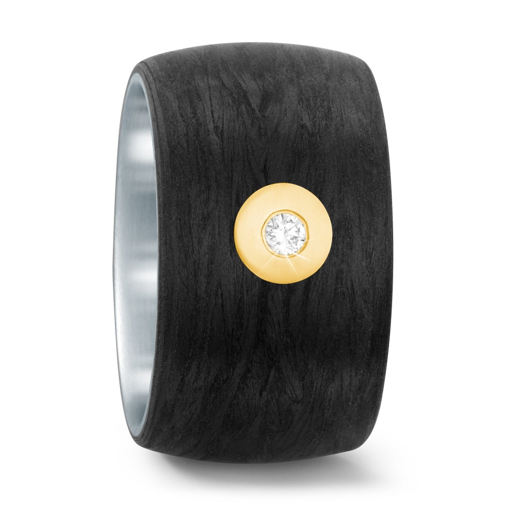Fingerring Edelstahl, Carbon, 750/18 K Gelbgold
