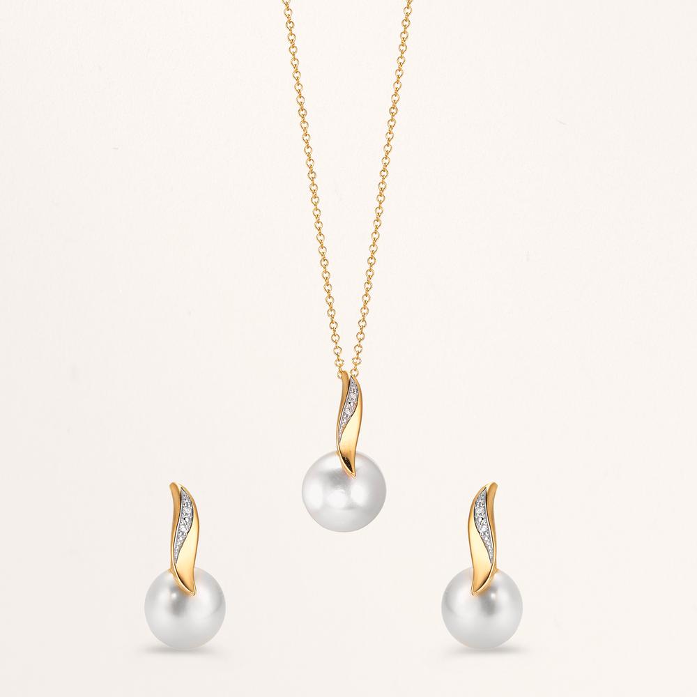 Halskette mit Anhänger 750/18 K Gelbgold, 750/18 K Weissgold Diamant weiss, 0.01 ct, 2 Steine, Brillantschliff, w-si Süsswasserzuchtperle weiss, 10 mm 40-42 cm verstellbar