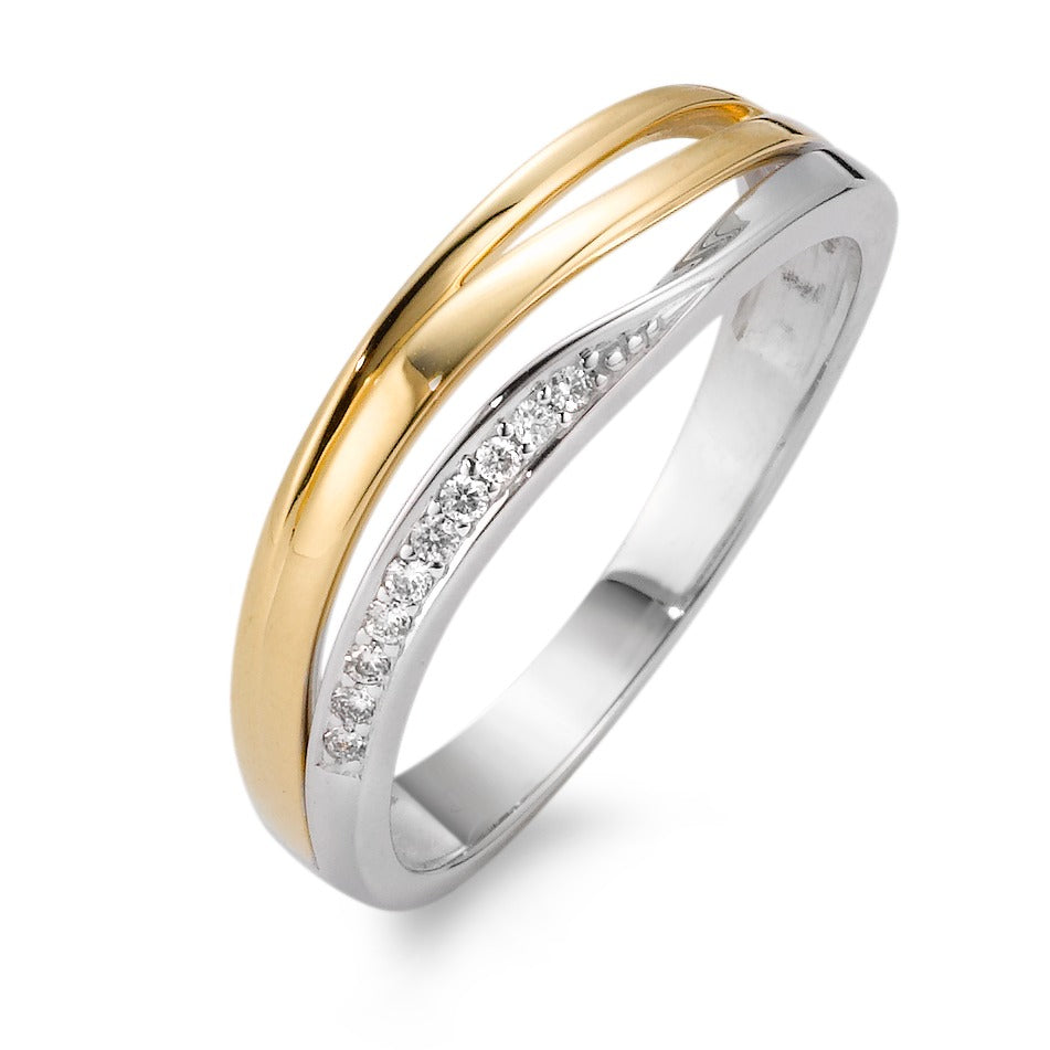 Bague en or blanc 750/18 carats, or jaune 750/18 carats, diamant blanc, 0,05 ct, 10 pierres, taille brillant, w-si