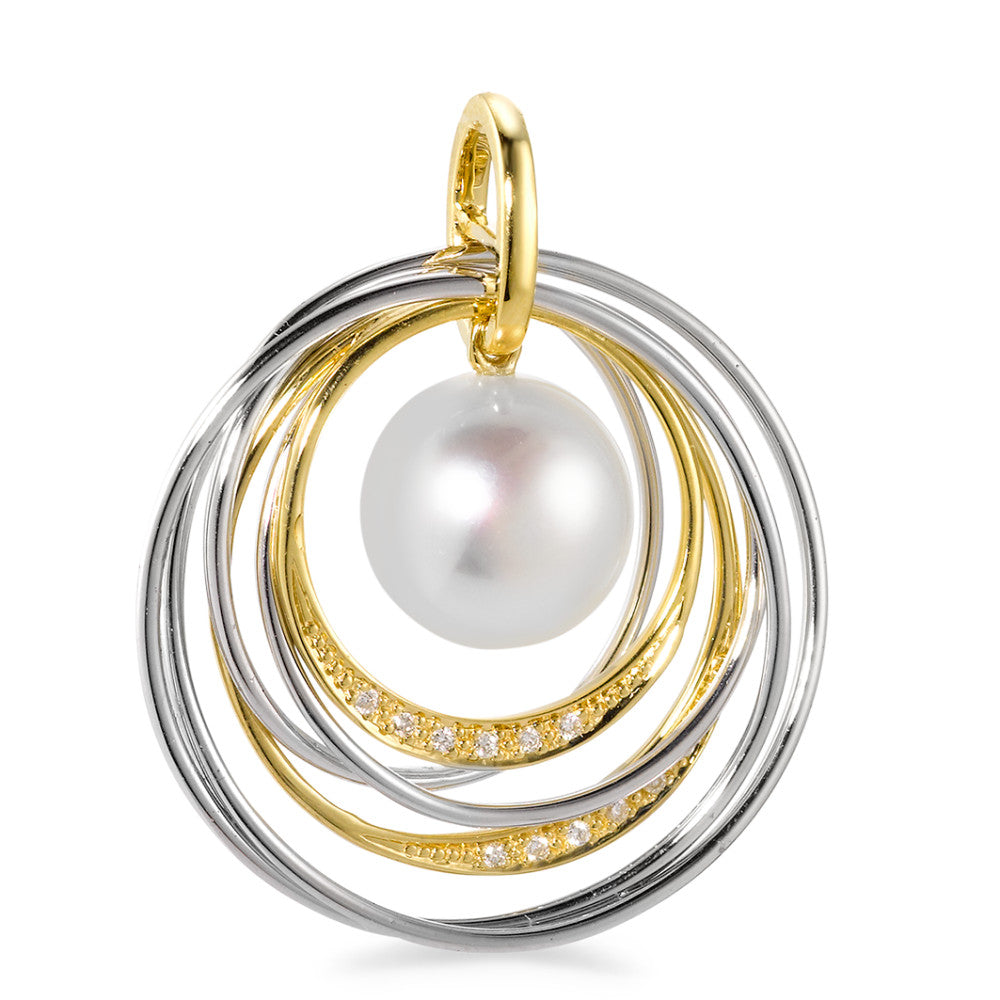 Anhänger 750/18 K Gelbgold, 750/18 K Weissgold Diamant weiss, 0.04 ct, 12 Steine, Brillantschliff, w-si Süsswasserzuchtperlen, 9.5 mm Ø25 mm