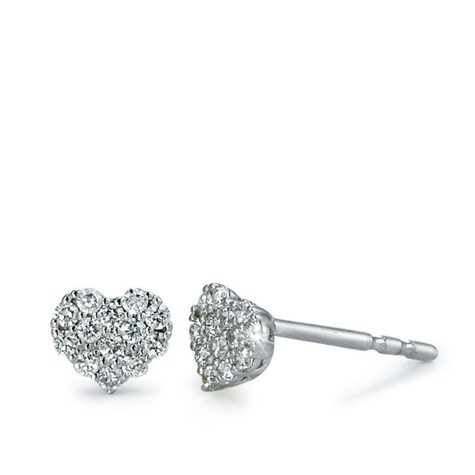 Clous d'oreilles Or blanc 18K Diamant 0.20 ct, 26 Pierres, brillant, w-si Coeur Ø5 mm