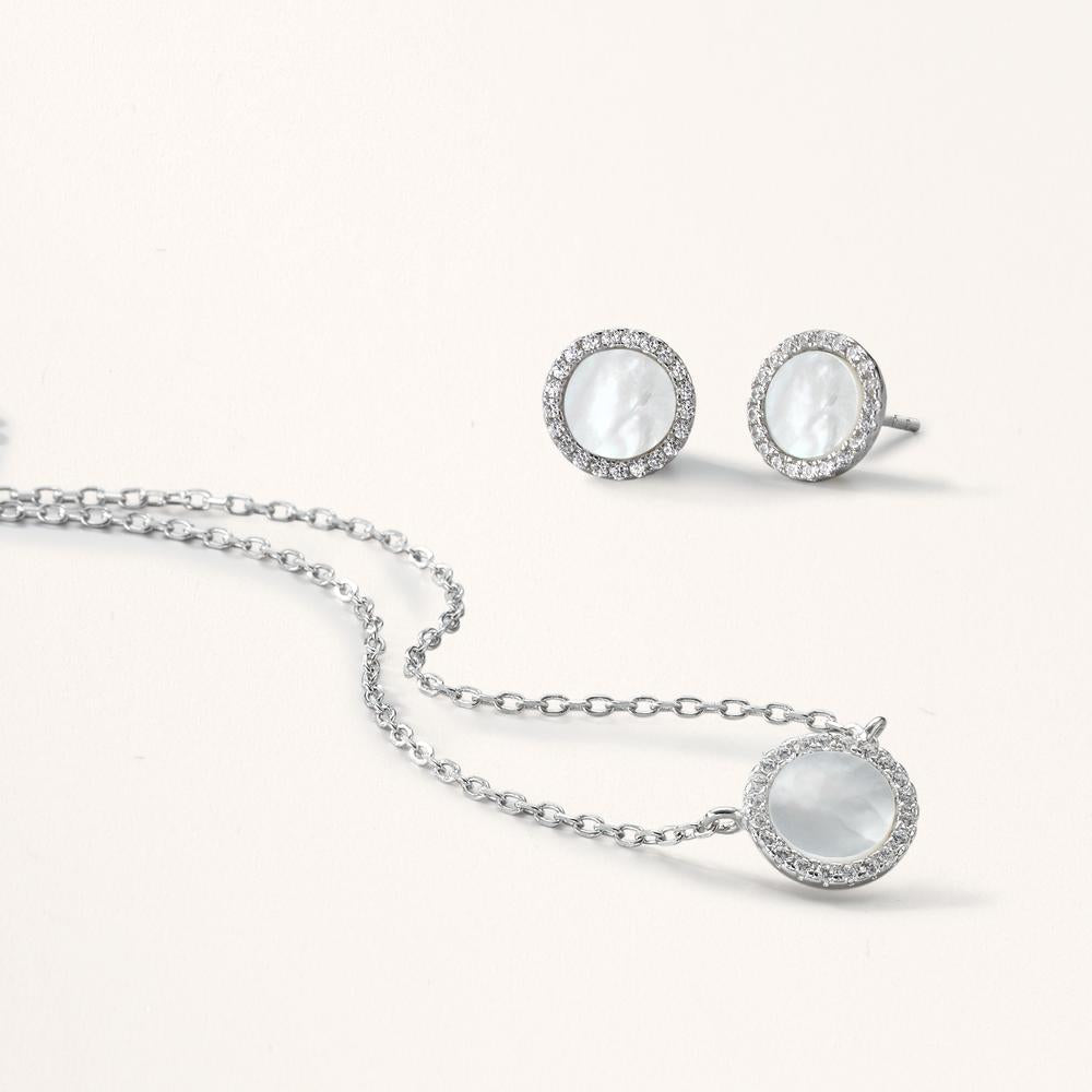 Clous d'oreilles Argent Zircone Rhodié nacre blanc Ø10 mm