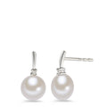 Ohrstecker 375/9 K Weissgold Diamant weiss, 0.02 ct, 2 Steine, Brillantschliff, p1 Süsswasserzuchtperle weiss, 2 Perlen 7-7.5 mm