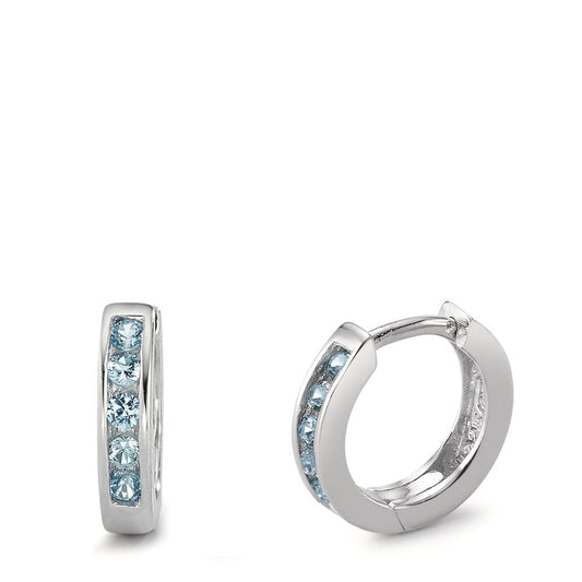 Klappcreolen Silber Zirkonia hellblau rhodiniert