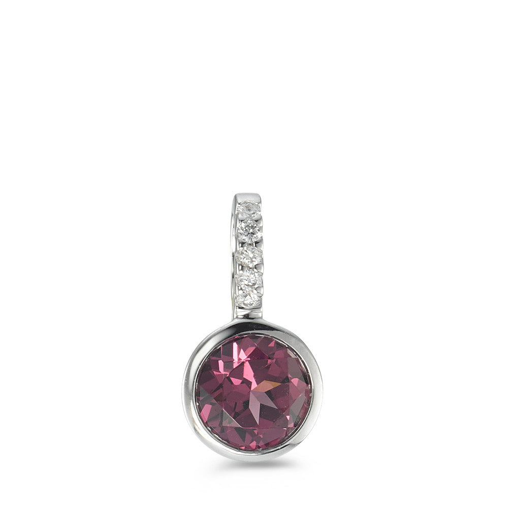 Anhänger 750/18 K Weissgold Rhodolith, Diamant 0.02 ct, 5 Steine, w-si Ø6 mm