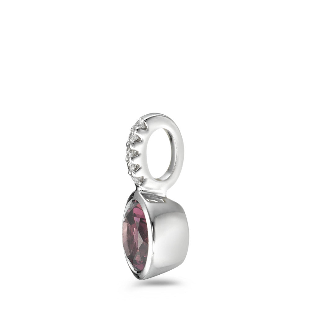 Anhänger 750/18 K Weissgold Rhodolith, Diamant 0.02 ct, 5 Steine, w-si Ø6 mm
