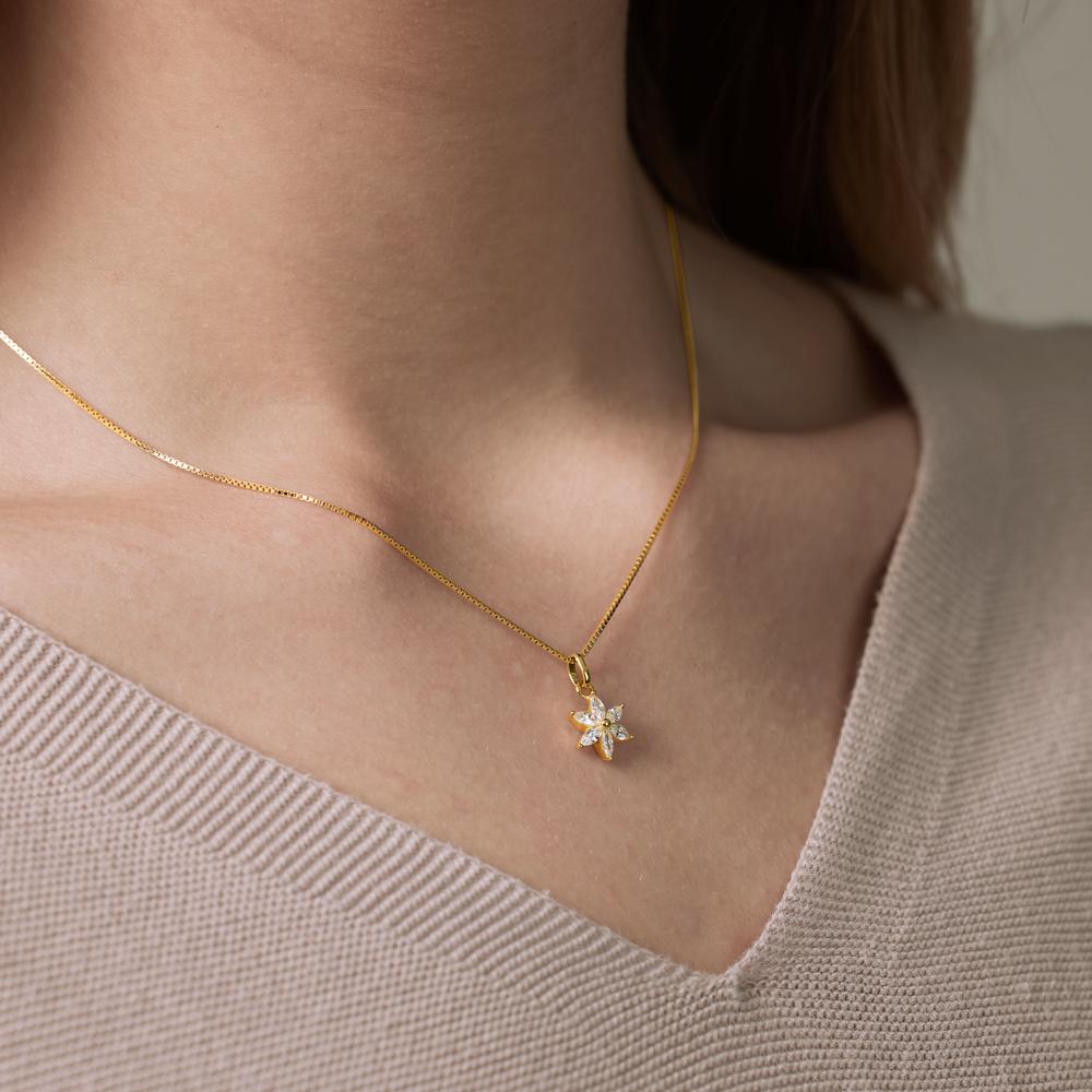 Ciondolo Oro giallo 375/9K Zirconia 6 pietra Fiore Ø9.5 mm