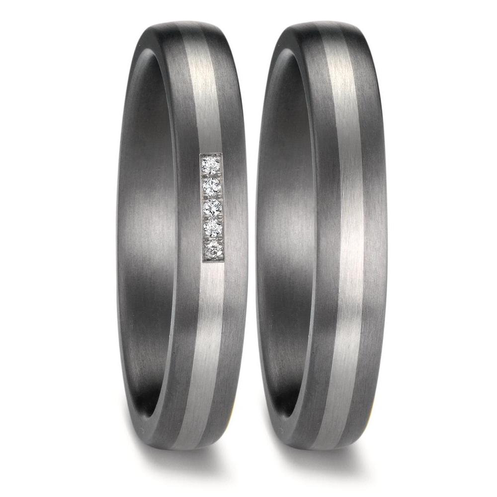 Partnerring 999 Tantal, 950 Platin Diamant 0.017 ct, 5 Steine, w-si